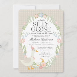 Convite Bobo Beige Goose Floral Gingham Chá de fraldas