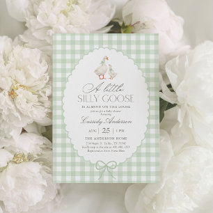 Convite Bobo de Sage Green Gingham Chá de fraldas de Ganso