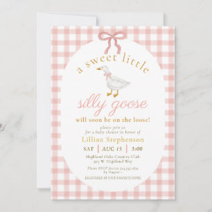Convite Bobo Ganso Rosa Xadrez Baby Shower Código QR