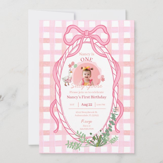 Convite Bobo Goose First Birthday Pink Photo Invitation (Frente)