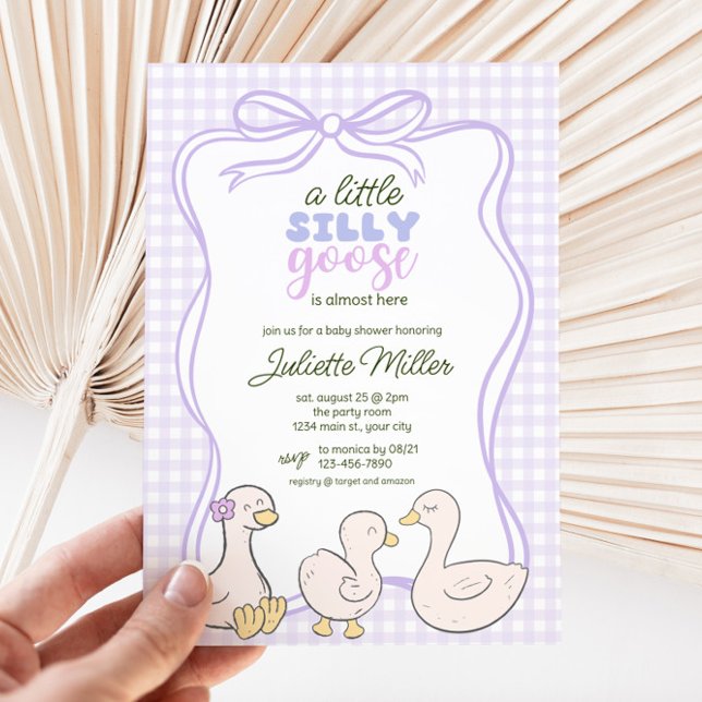Convite Bobo Goose Gingham Sexo Chá de fraldas Neutro (Silly Goose Gingham Baby Shower Invite)