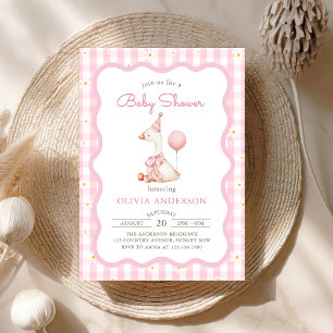 Convite Bobo rosa Chá de fraldas Gingham Daisy Gingham