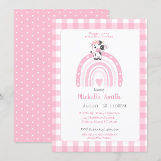 Convite Boca-branca Arco-Íris Corações Rosa Gingham Girls