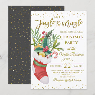 Convite Boca Floral de Natal Dourada Negra Jingle e Mingle