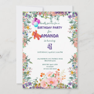 Convite Boca flutuante Festa de aniversário floral de grad