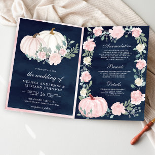 Convite Boda Azul Floral Abóbora Rosa Corada Código QR