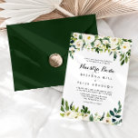 Convite Boda Boda Nuestra Floral de outono Verde Branco<br><div class="desc">Este convite de casamento da nuestra branca de outono verde é perfeito para um casamento russo. O design apresenta elegantes pedras brancas de aquarela com folhagem verde.</div>