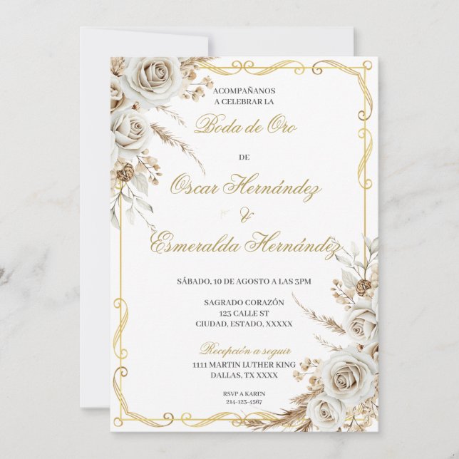 Convite Boda de ouro elegante editável (Frente)