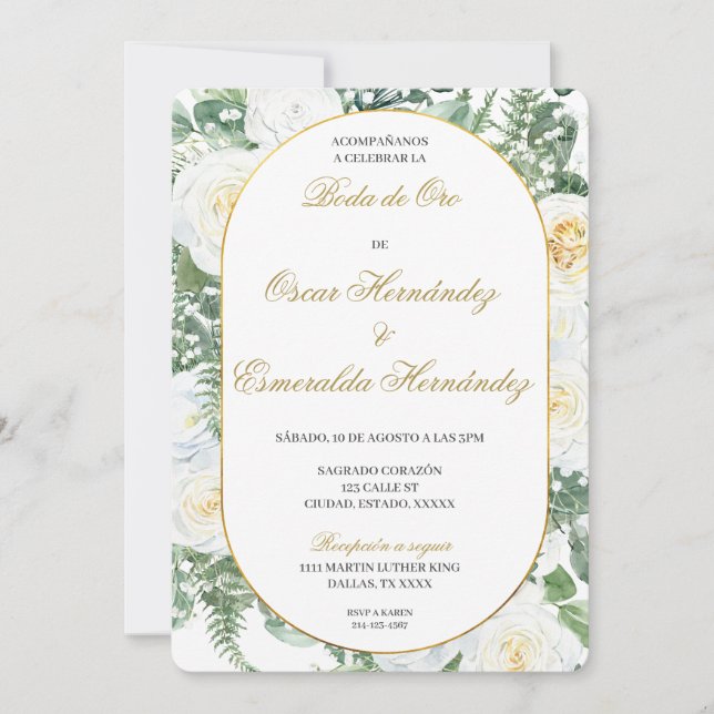 Convite Boda de ouro elegante editável (Frente)