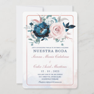 Convite Boda en oro rosa y azul marino
