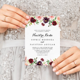 Convite Boda Primavera Floral Nuestra Burgundy