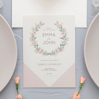 Convite Boda romántico rosa corona de flores silvestres