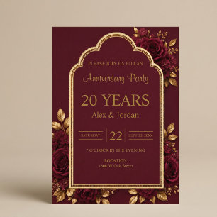 Convite Bodas de Casamento Burgundy & Dourado Floral