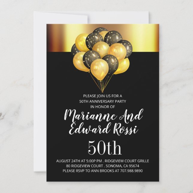 Convite Bodas de Ouro 50º Aniversário de Casamento Dourado (Frente)