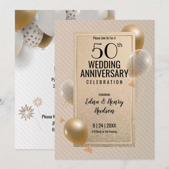 Convite Bodas de Ouro de 50 Anos de Casamento (Frente/Verso)