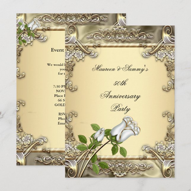 Convite Bodas de Ouro Rosa Dourado (Frente/Verso)