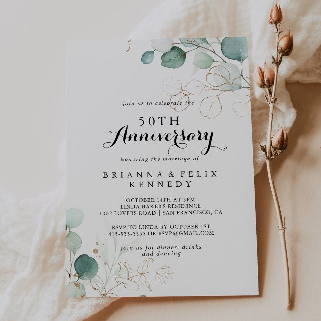 Convite Bodas de Ouro Rustic Eucalyptus 50º Aniversário de (Criador carregado)