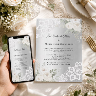 Convite Bodas de Plata Flores de Prata