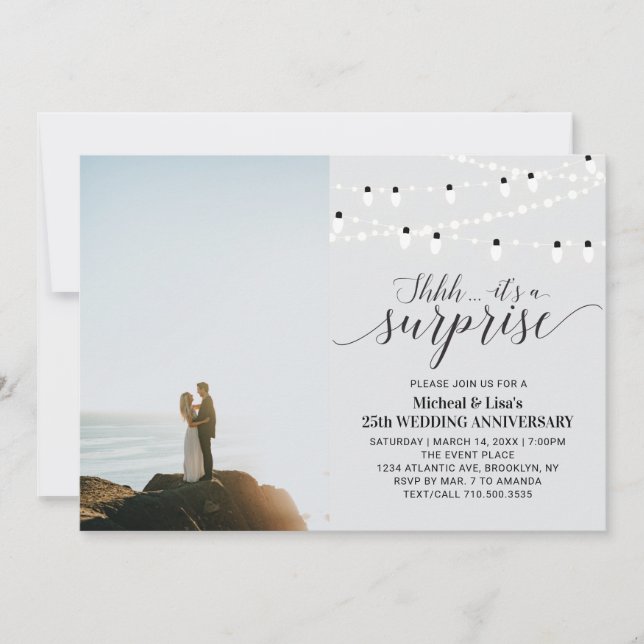 Convite Bodas de Prata / Cinza 25º Aniversário de Casament (Frente)