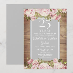 Convite Bodas de Prata de 25 Anos Boho Rosas Rústicas