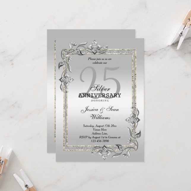 Convite Bodas de Prata de Gemas e Brilho 25º Aniversário d (Frente/Verso In Situ)