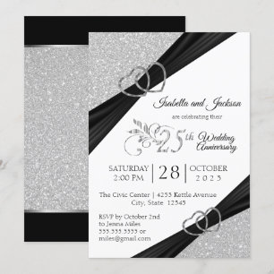 Convite Bodas de Prata de Glitter 25º Aniversário de Casam