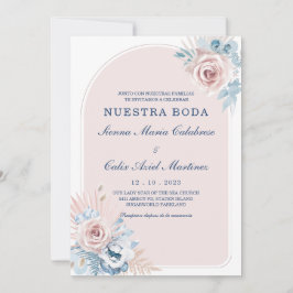 Convite Bodas en azul empolvado y rosa rubor