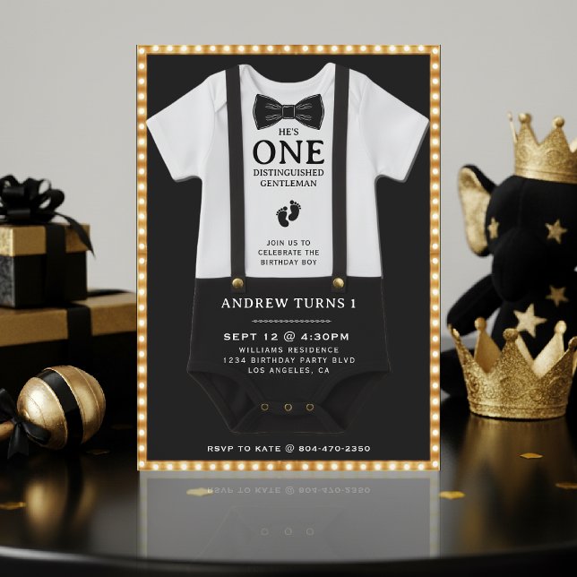 Convite Bodysuit de aniversariante distinto de 1 ano (Boy 1st Birthday Distinguished Gentleman Bodysuit Invitation
)