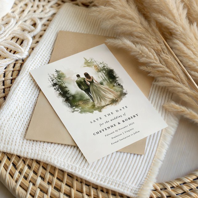 Convite Boêmia da Floresta Aquarela Encantada Salva a Data (Enchanted Forest Save the Date )