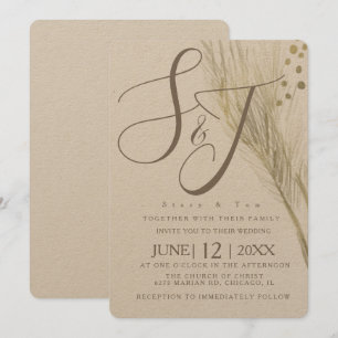 Convite Boêmia Faux Gold Foil Pampas Casamento Kraft