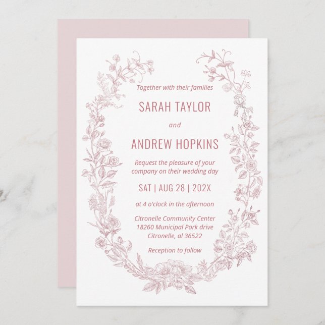 Convite Boêmia Russa do Casamento Floral Rosa (Frente/Verso)
