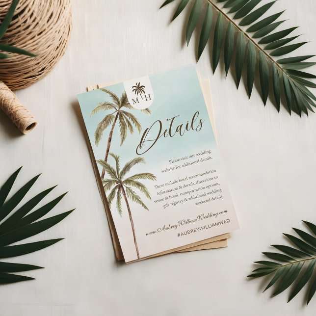 Convite Boêmian Tropical Palm Trees Casando Detalhes do Co (Bohemian Tropical Palm Trees Wedding Guest Details Invitation)