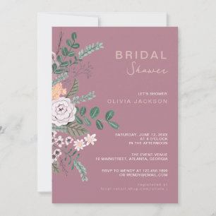 Convite Boêmio Verde & Mauve Chic Floral Flores Bridal 