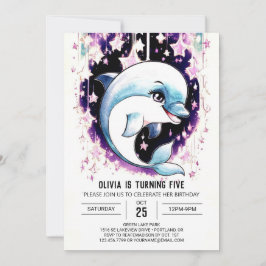 Convite Bófia Whimsic Boho Watercolor Dolphin Birthday