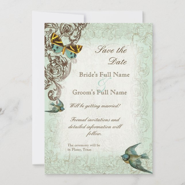 Convite Bognica Weding Date Invite - Verde Azul (Frente)