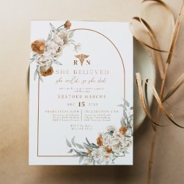 Convite BOHEME Terracotta Floral Boho RN Graduação de Enfe