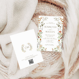 Convite Bohemian Autumn Meadow Flower Wreath Fall Wedding