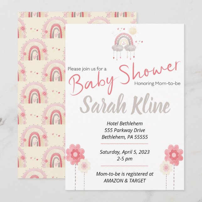 Convite Bohemian Baby chá de fraldas convidado, boho (Frente/Verso)