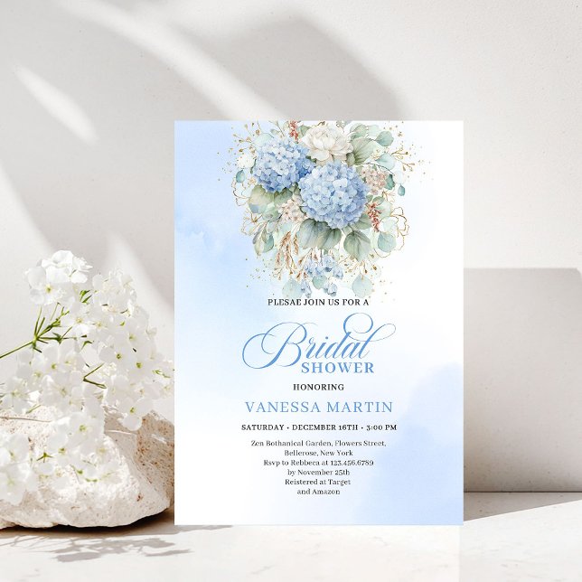 Convite Bohemian Blue Floral Bridal Shower Invitation (Bohemian Blue Floral Bridal Shower Invitation)