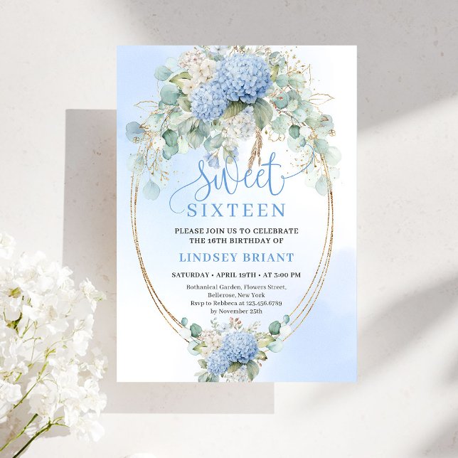 Convite Bohemian Blue Floral Sweet 16 Birthday Invitation (Bohemian Blue Floral Sweet 16 Birthday Invitation)