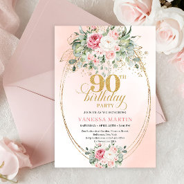 Convite Bohemian Blush Floral Gold Greenery 90th Birthday