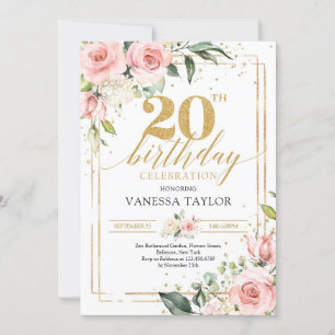 Convite Bohemian blush rosa verde ouro floral 20 anos