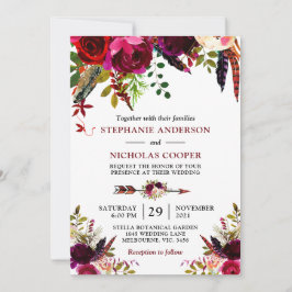 Convite Bohemian boho bordo floral