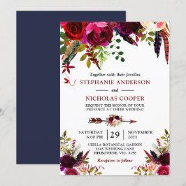 Convite Bohemian boho bordo floral