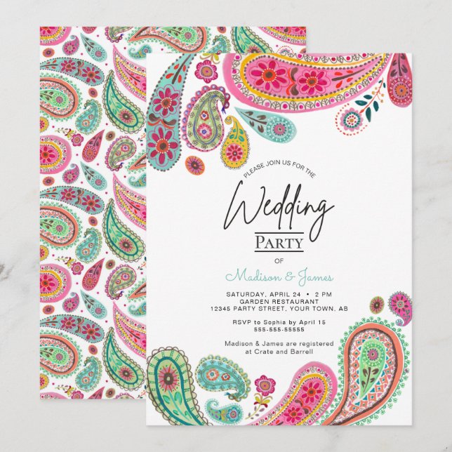 Convite Bohemian Boho Chic Indian Paisley Wedding (Frente/Verso)