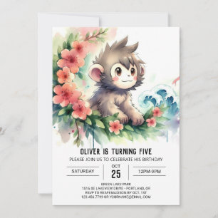 Convite Bohemian Children Monkey Birthday