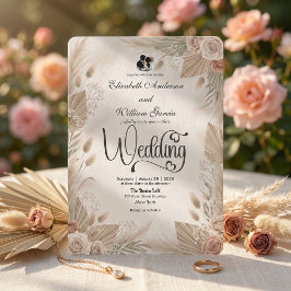 Convite Bohemian Cream Chic Floral Rustic Wedding