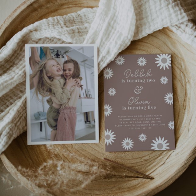 Convite Bohemian Daisy Foto Conjunção de Aniversário (Criador carregado)