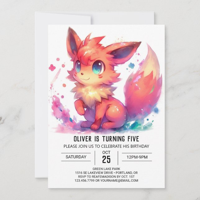 Convite Bohemian Digital Fox Birthday (Frente)