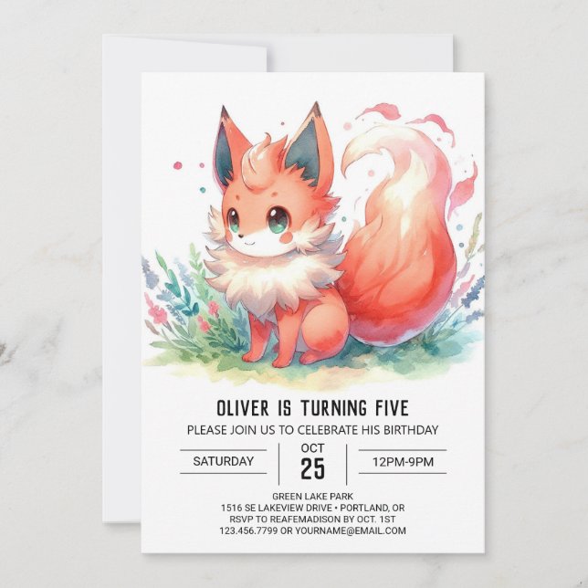 Convite Bohemian Digital Fox Birthday (Frente)